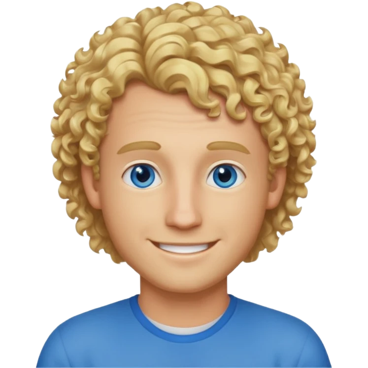 male software developer with blonde curly hair and blue eyes, smiling, simple and friendly emoji