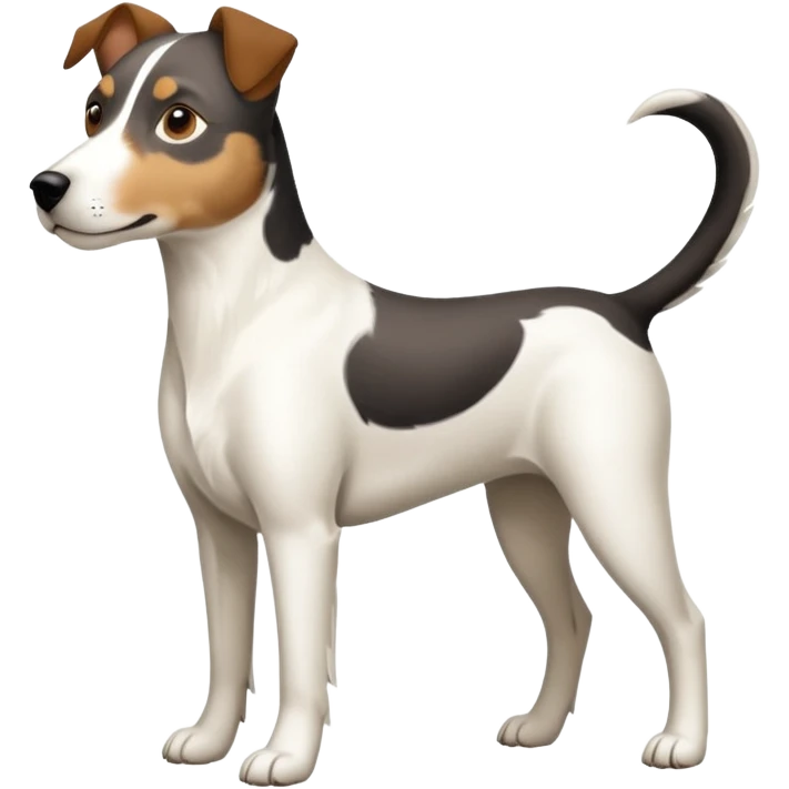 a full body large white parson russell looking dog the size of a kelpie with light brown ears and a light brown patch on one eye and a large snout emoji