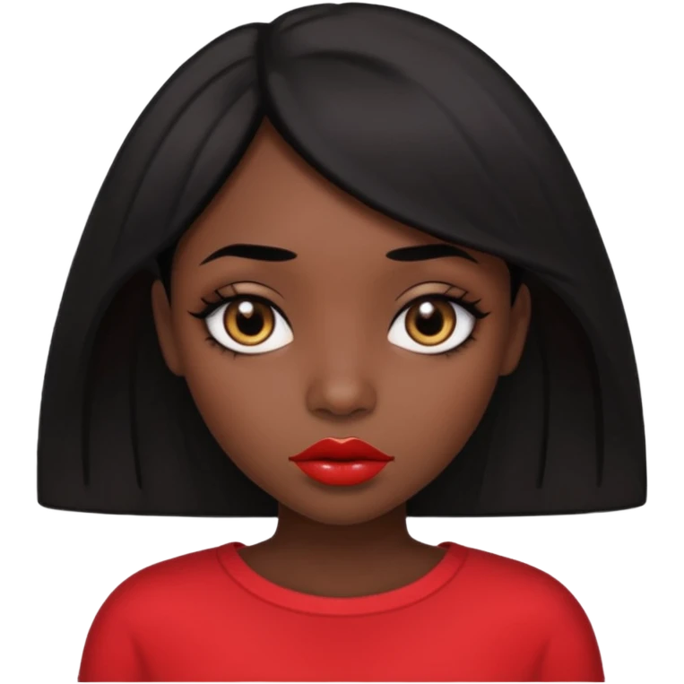 Dark skin gurl with black hair, big lips m, dark brown eye, octagon face shape and chinky eyes no red lipstick  emoji