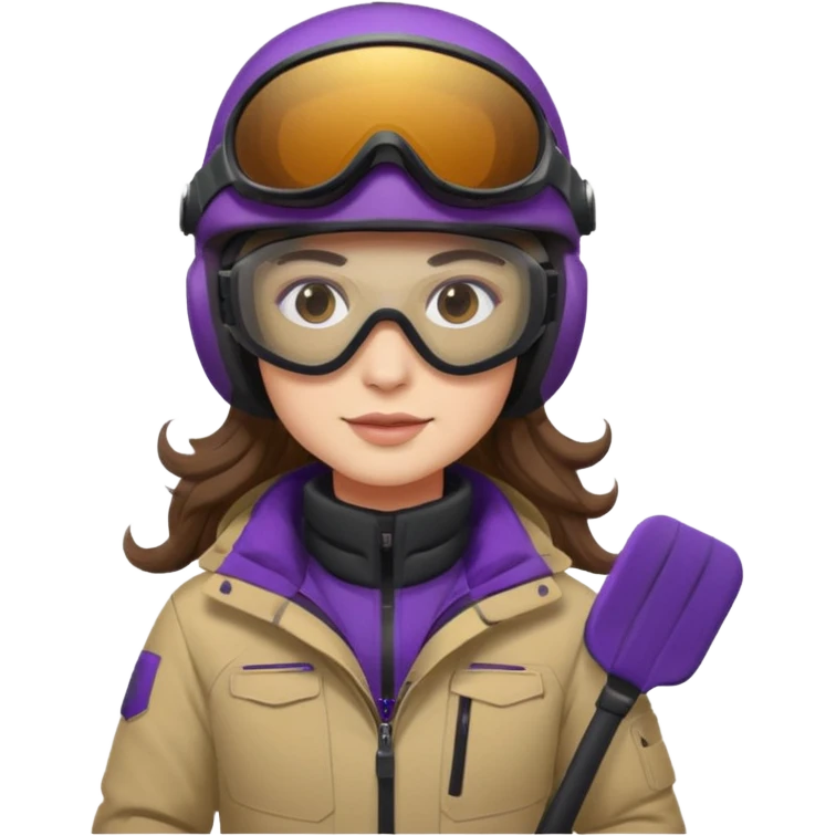 dark purple snowmobile, me Sitting on snowmobile goggles and helmet not covering my face brown eyes long wavy hair white skin dark purple formula 1995 snowmobile change sled color dark purple and white not yellow Snowmobile helmet and goggles, not on my face pants black remove face goggles emoji