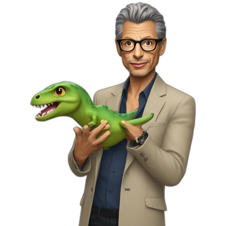 Jeff Goldblum holding a tiny dinosaur emoji