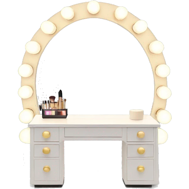 white makeup vanity with light bulbs  emoji