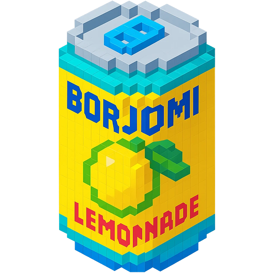 Borjomi lemonade can with a minimalist design, using bright colors and clean lines emoji