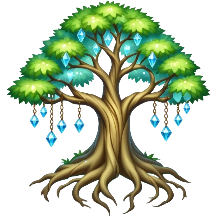 Spiritual magical ethereal tree with crystals hanging in it emoji