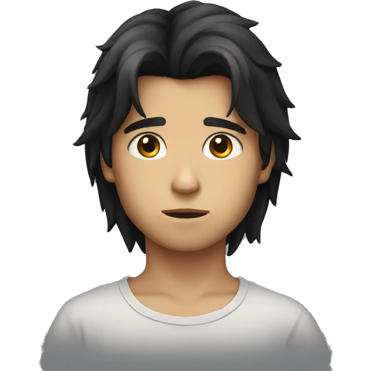Long black hair boy serious face emoji