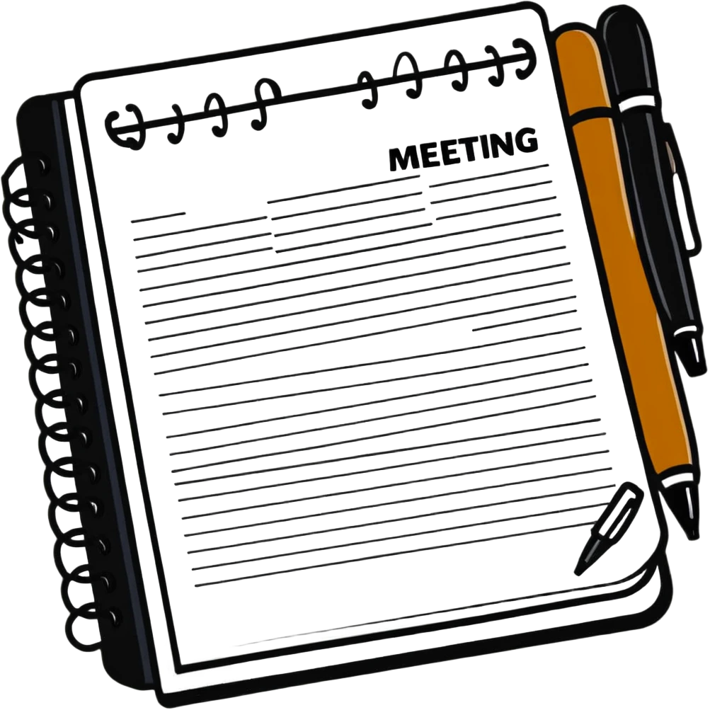 notepad and pen with the words 'Important Meeting' emoji