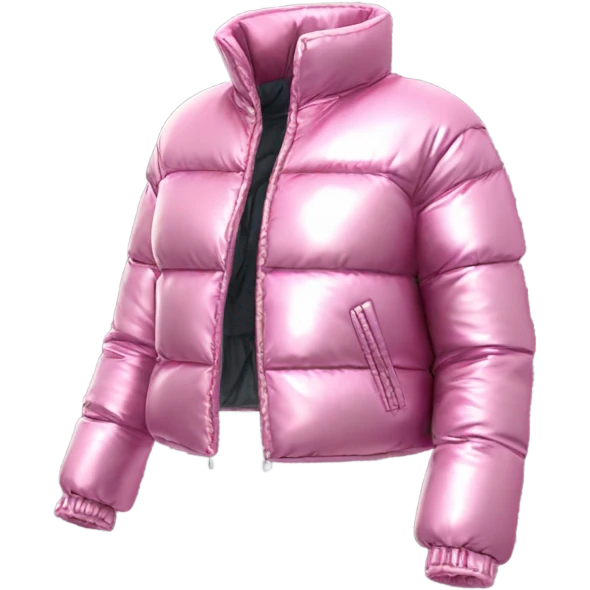 Realistic isolated side view of an open metallic pink cropped puffer jacket. emoji