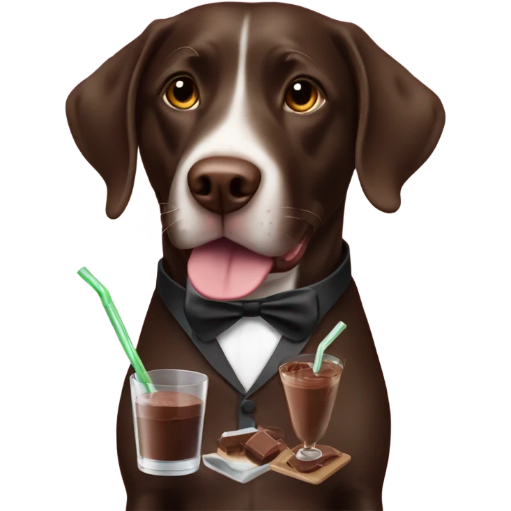 Chocolate lab, tuxedo, serving drinks emoji