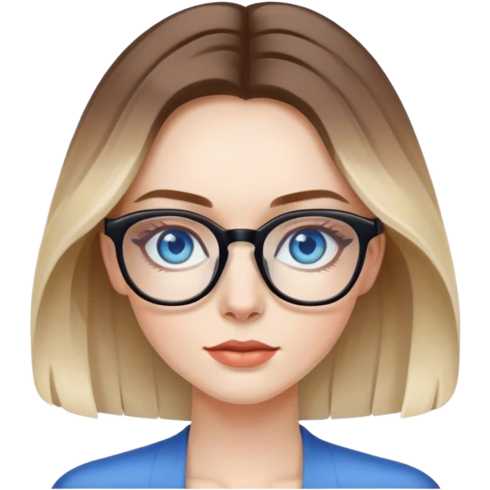 Shoulder length Balayage pale model lady with glasses and blue eyes  emoji