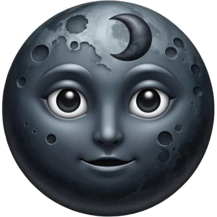 iOS emoji, dark moon, silver outline, mystical symbols, dark fantasy, smooth texture emoji