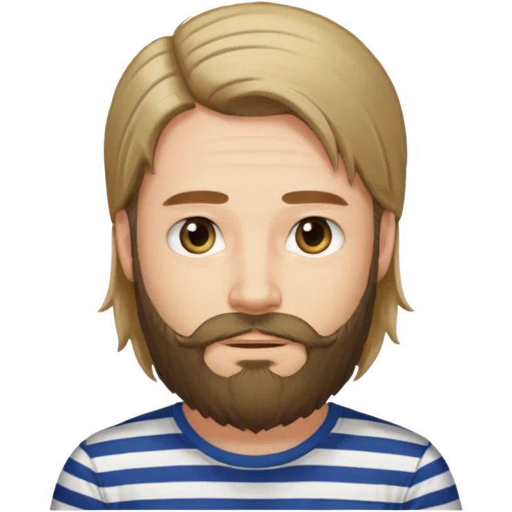 man with long hair and beard wearing horizontal striped t-shirt emoji