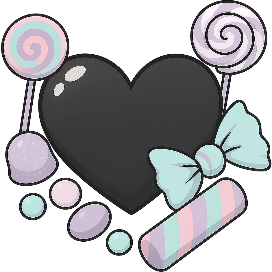 pastel goth heart with pastel candy , remove background emoji