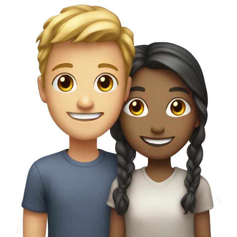 smiling girl and boy selfie emoji