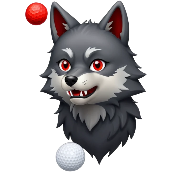 Wolf Black fur, red eyes howling at golf ball
 emoji