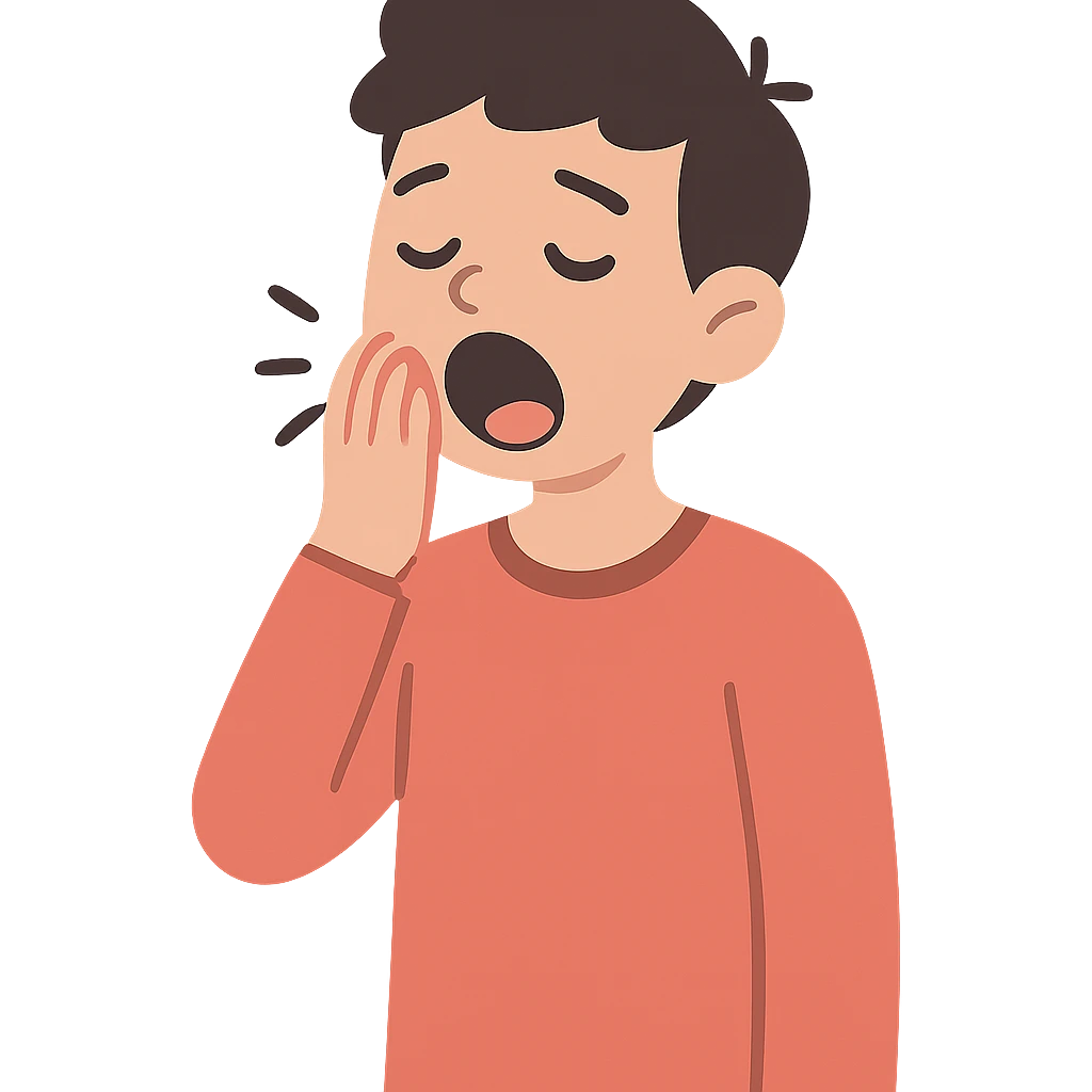 flat toon style character yawning and looking sleepy emoji