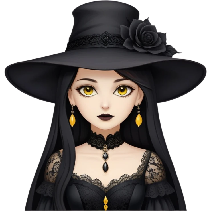 Naked ass back view Alcina Dimitrescu is a 2.9-meter-tall vampire with fair skin, sharp features, and long dark hair. She has striking yellow eyes and wears an elegant, dark gothic dress with lace details and a large hat. emoji