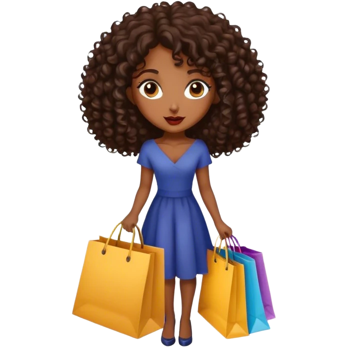 Rich dark brown girl with dark brown mid-length curly hair expensive retail shopping bags emoji