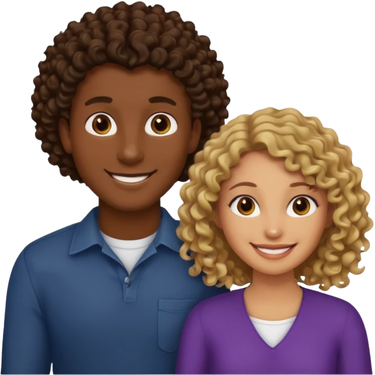 Throuple, one brunette man, one dark blonde curly woman, one dark brown woman emoji