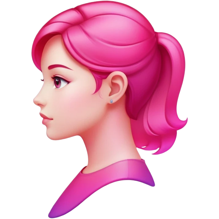 Girl in profile view with curved silhouette, transparent glass style, bright pink gradient, with highlights and shadows, minimalist design emoji