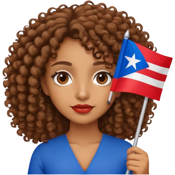 Brown girl with curly hair holding a Puerto Rican flag emoji
