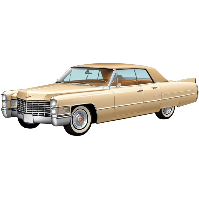 Beige 1966 Cadillac DeVille icon, ultra simplified design, clean 30-degree angle, just essential contours, Once Upon a Hollywood car, iOS emoji style emoji