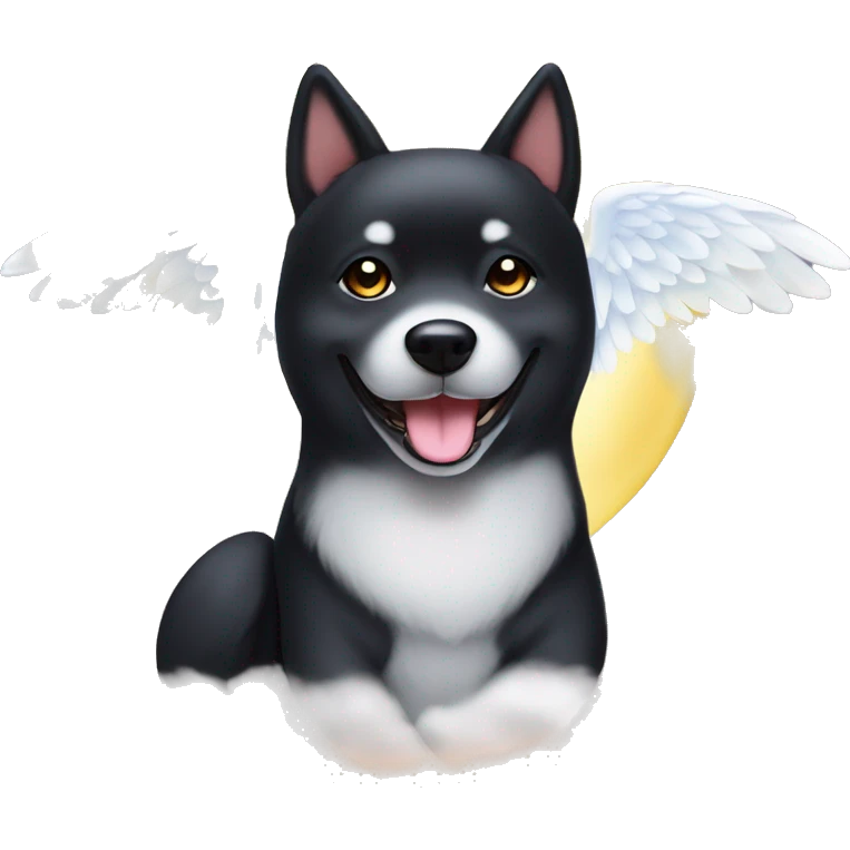 Black Shiba Inu angel | face | fantasy | halo | innocent | smiling face with halo emoji