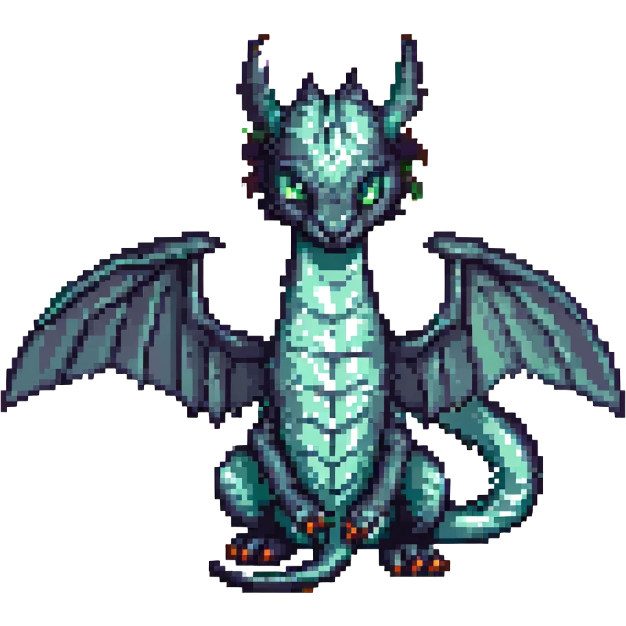 pixel art style ender dragon, curled tail, wings spread, no text emoji