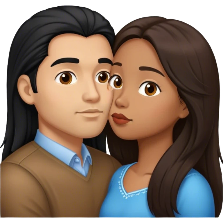 Latino man with long black hair kissing brown hair Filipina emoji