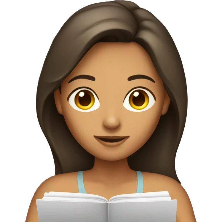 brunette tan woman writing emoji