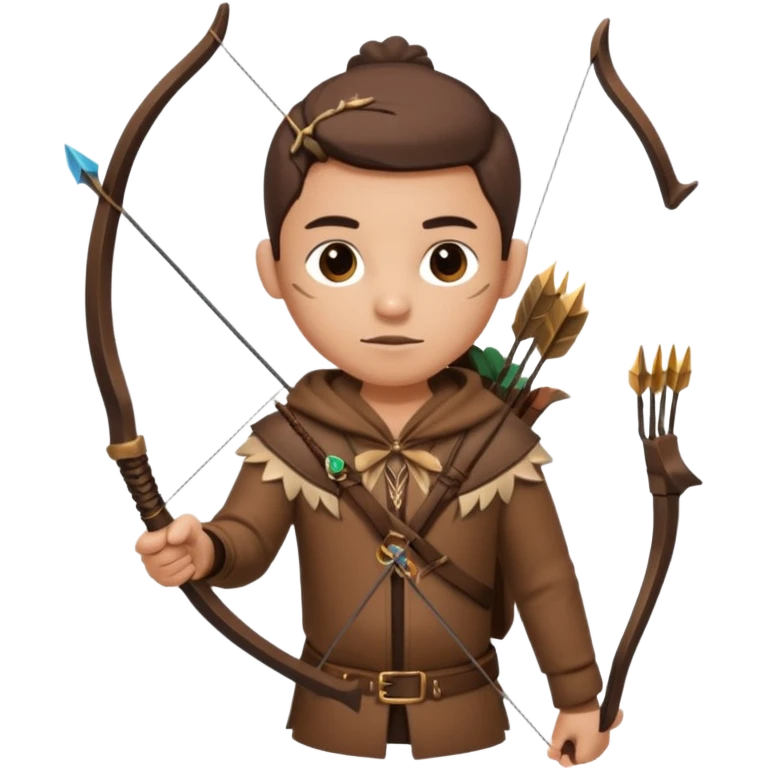 The classic hunter image with a bow and arrow on his back, dressed in brown with some animal made decorations emoji