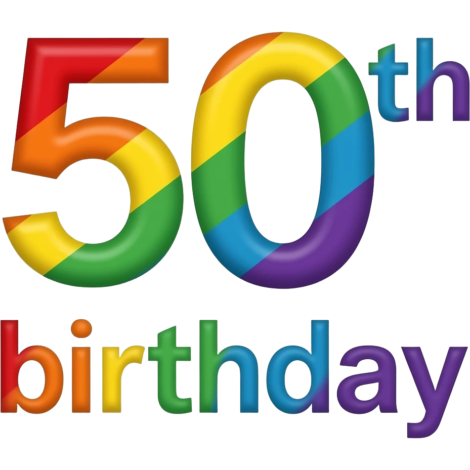 Alles Gute zum 50. Geburtstag- Text geschrieben in Regenbogen-Farben emoji