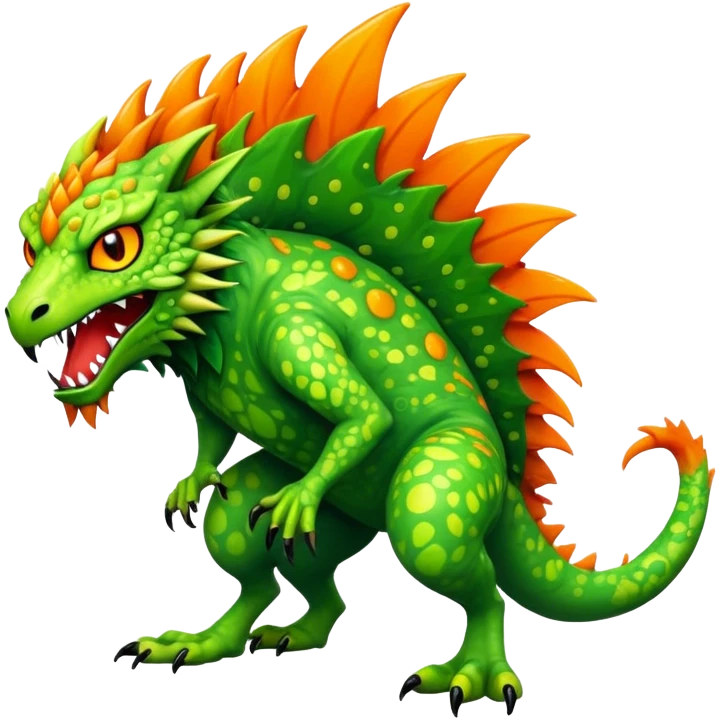 a vibrant colorful edgy vernid-fionbri-creature with splashed-scale-patterns full body emoji