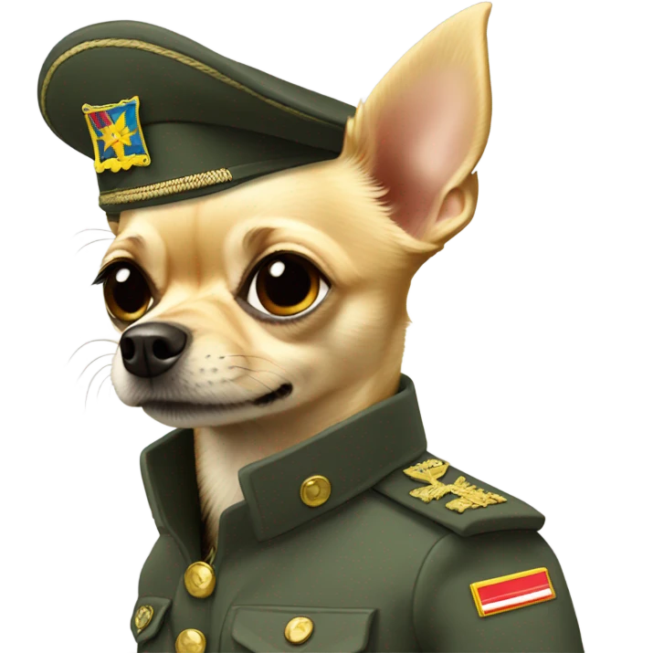 Blonde Chihuahua wearing Ukraine military uniform emoji