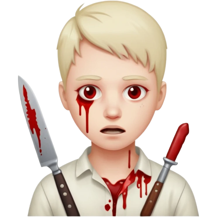 A person with a knife that looks tired and there’s blood on their neck and no blood in there eyes emoji