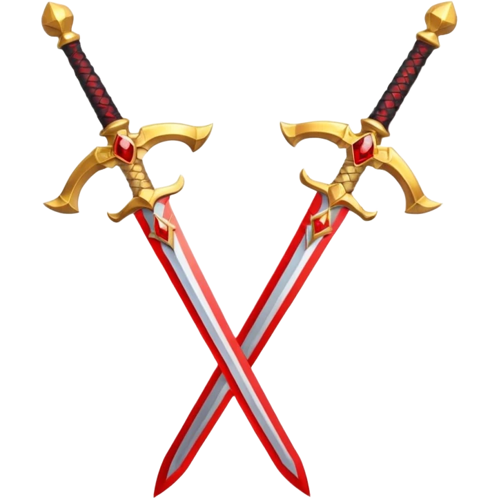Two powerful on fire fully golden fiery royal crossed swords with red gems emoji