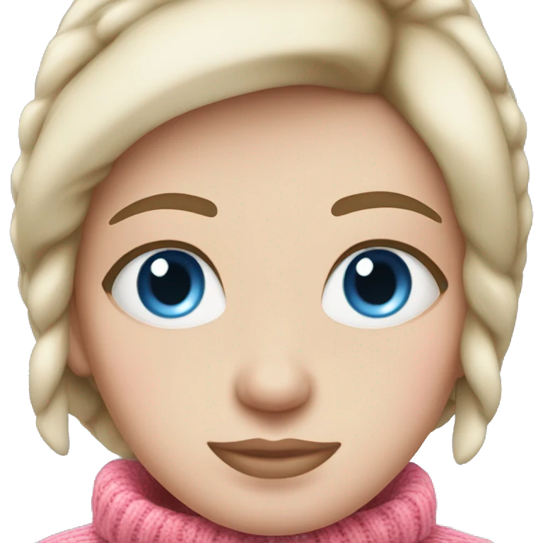 Pretty white girl with pink sweater reading cozy blue eyes emoji