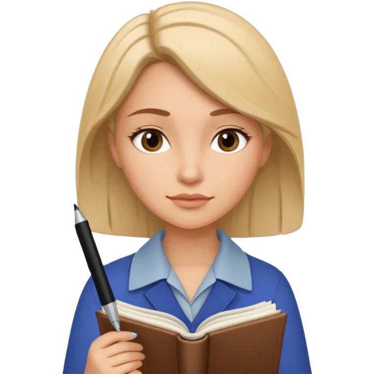 woman with a journal and pen, thoughtful expression emoji