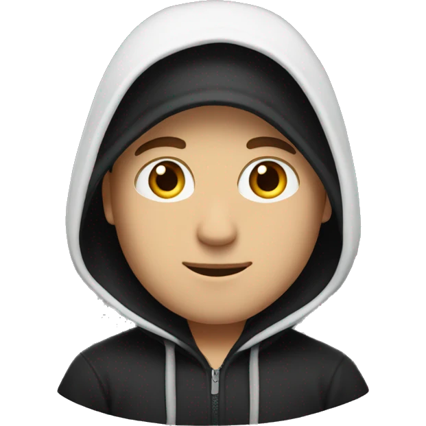 Tall white man with black hoodie with the hood on his head emoji