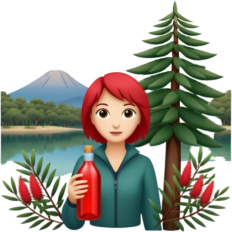 The word "Oldina" surrounded by trees and a lake and some native australian bottle brush branches  emoji
