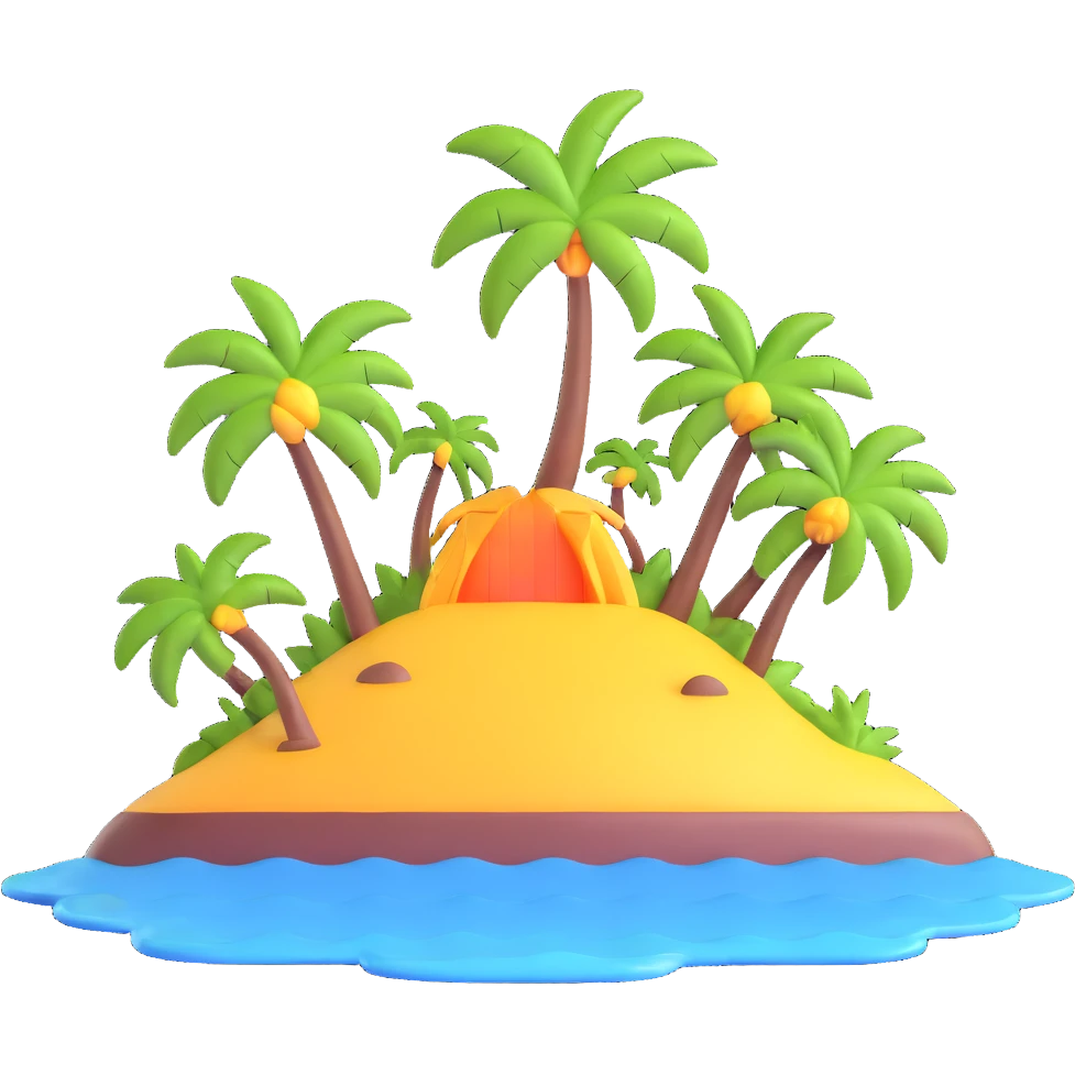 tropical island with palm trees and ocean emoji