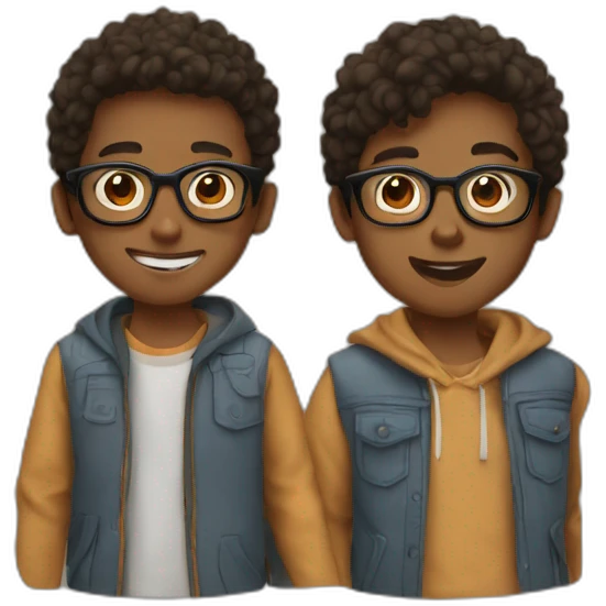 two brown boys, one of them has glasses and they are friends emoji