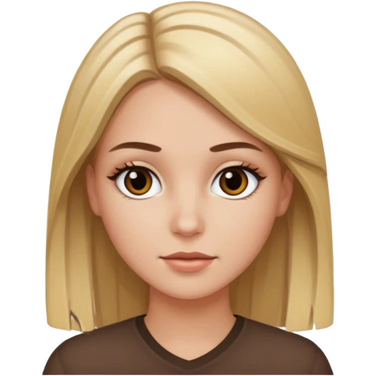 Make a white girl with black eyes, brown straight hair with brown hair and blonde highlights emoji
