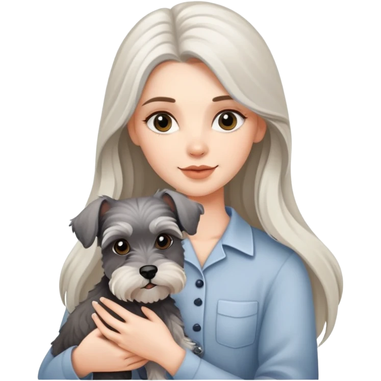 Beautiful long-haired white woman holding a schnauzer emoji
