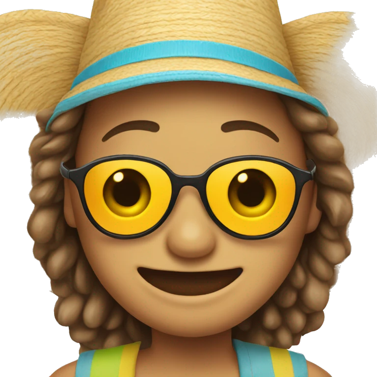 happy face with sunglasses and sunhat emoji