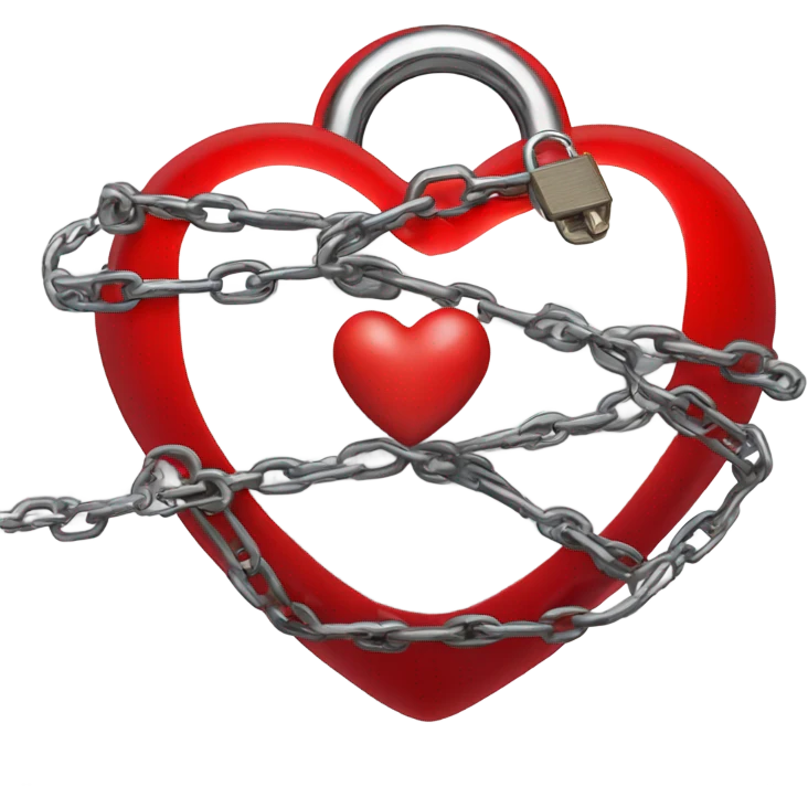 a  single red glossy heart, with a single chain and padlock wrapped around it emoji