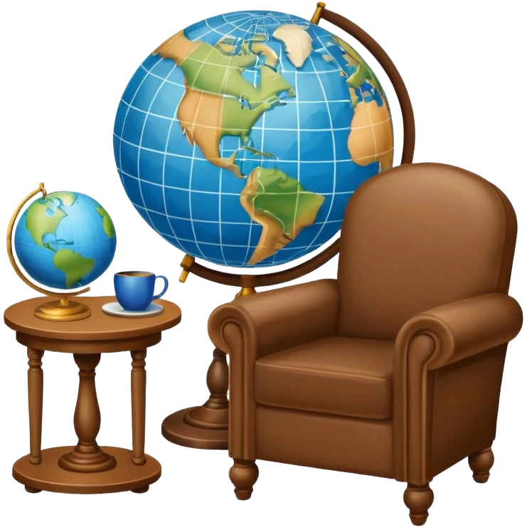 an armchair and a table, there is a globe on the table emoji