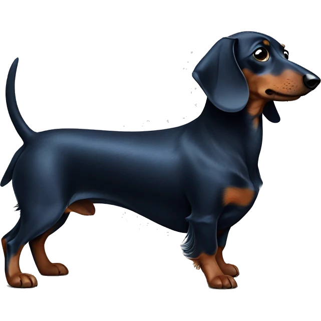 Dark fur Dachshund with long legs in blue collar  emoji
