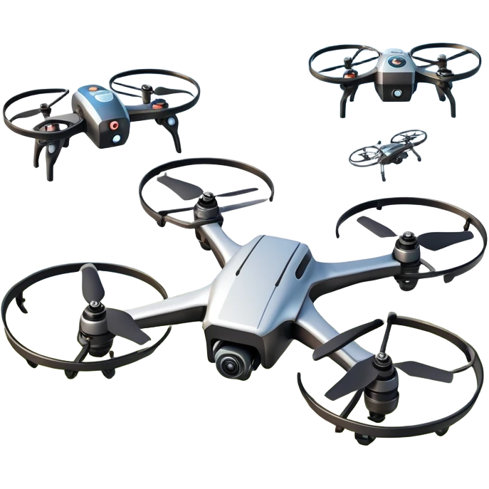 An icon showing a racing quadcopter drone in the foreground, flying at high speed through a course filled with obstacles and checkpoints. Other drones zoom in the background over a dynamic landscape. Transparent background highlights the thrill and precision of drone racing. emoji