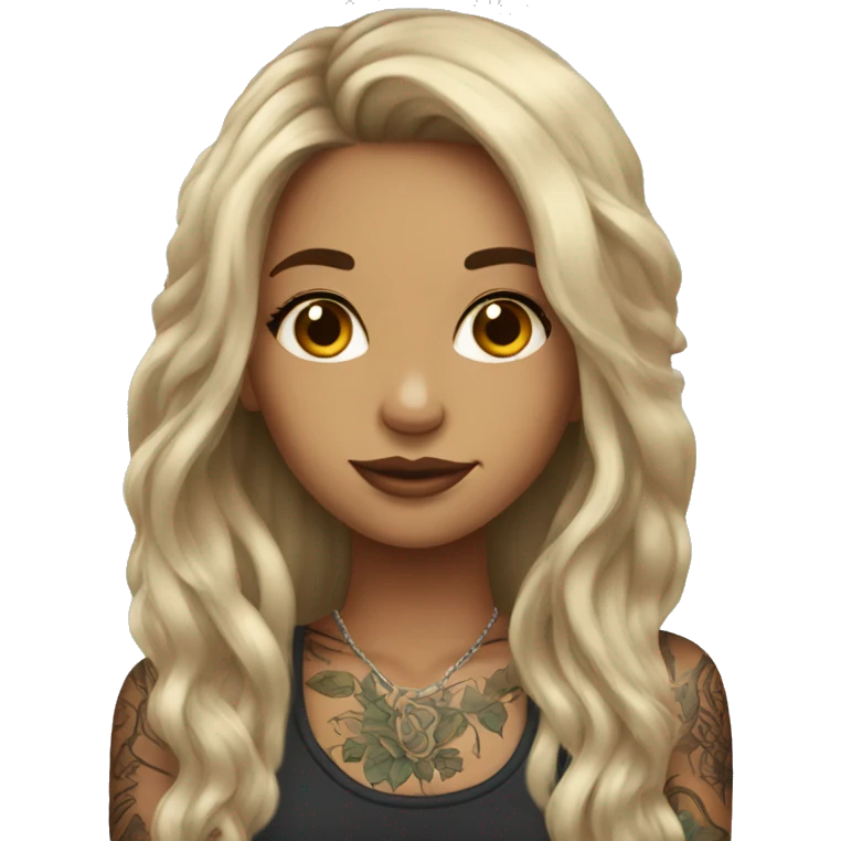 Beautiful girl with tattoos and long hair emoji