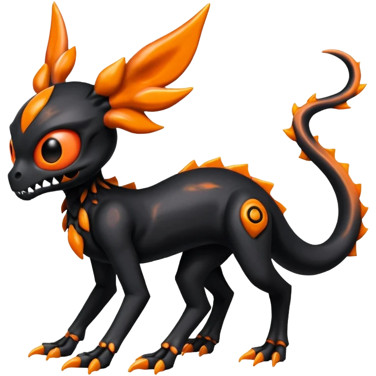 Shiny Evil Black And Orange Duskull-Salandit-Sylveon-Fakémon-hybrid-creature (full body)  emoji